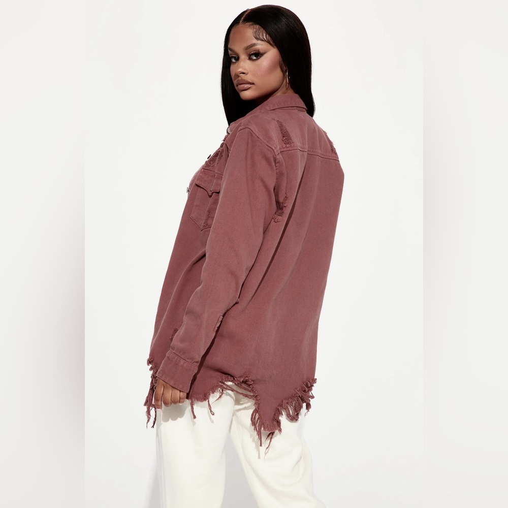 BNWT FOREVER 21 Destroyed Denim Shacket Shirt Jacket M Brown